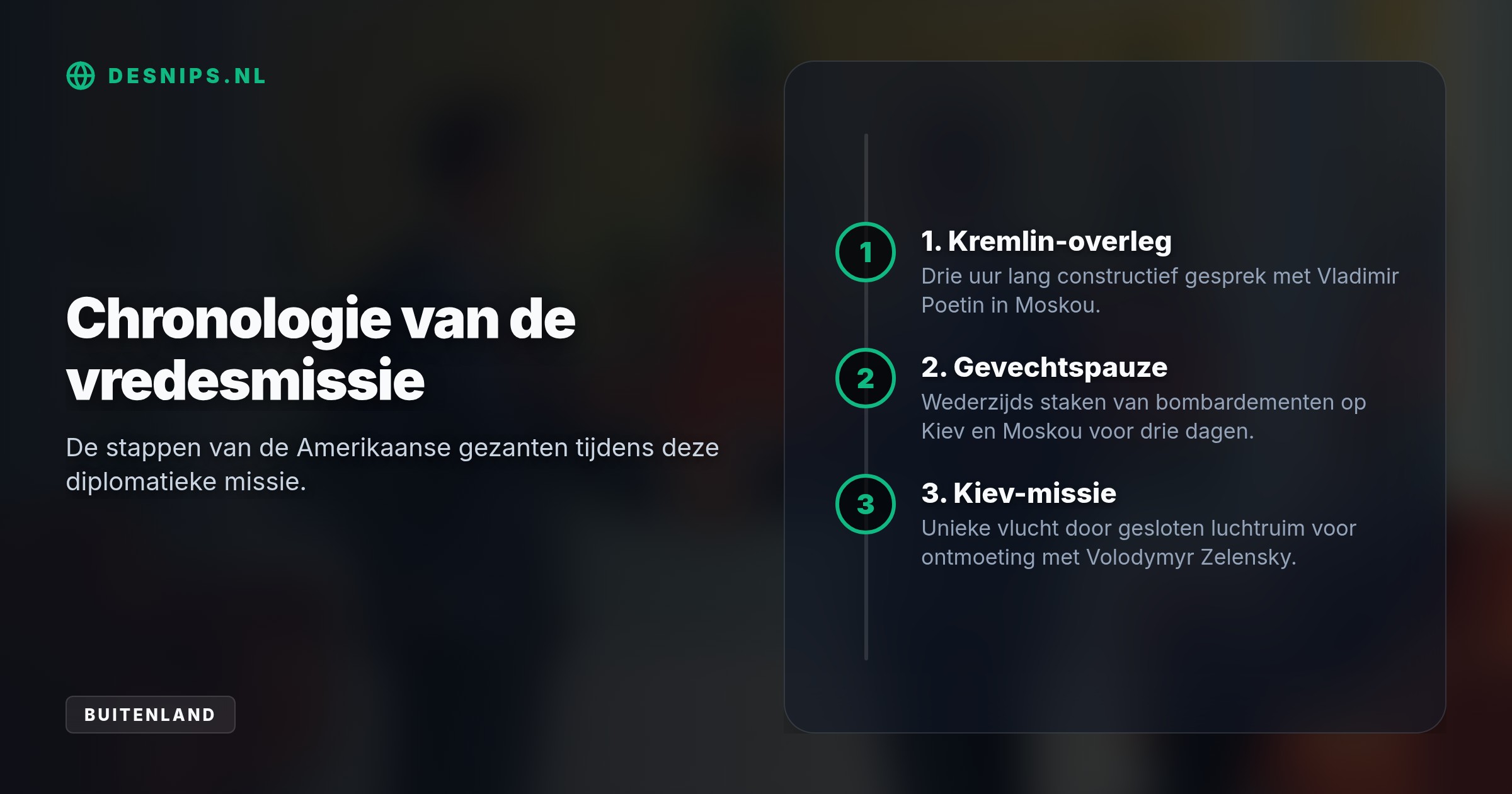Na een drie uur durend gesprek met Poetin reizen Trump-gezanten Kushner en Witkoff direct door naar president Zelensky voor verdere vredesonderhandelingen.
