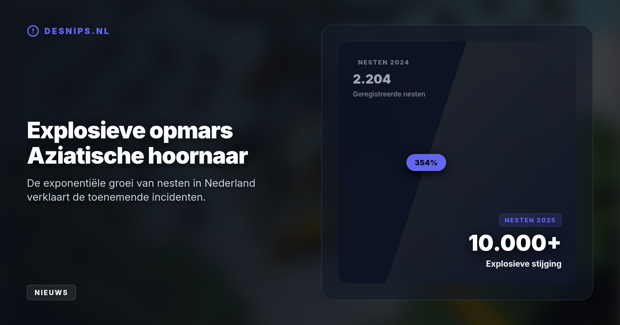 De boomverzorger werd tijdens snoeiwerkzaamheden gestoken door agressieve Aziatische hoornaars. Hij sprong in pure paniek negen meter naar beneden en raakte zwaargewond.