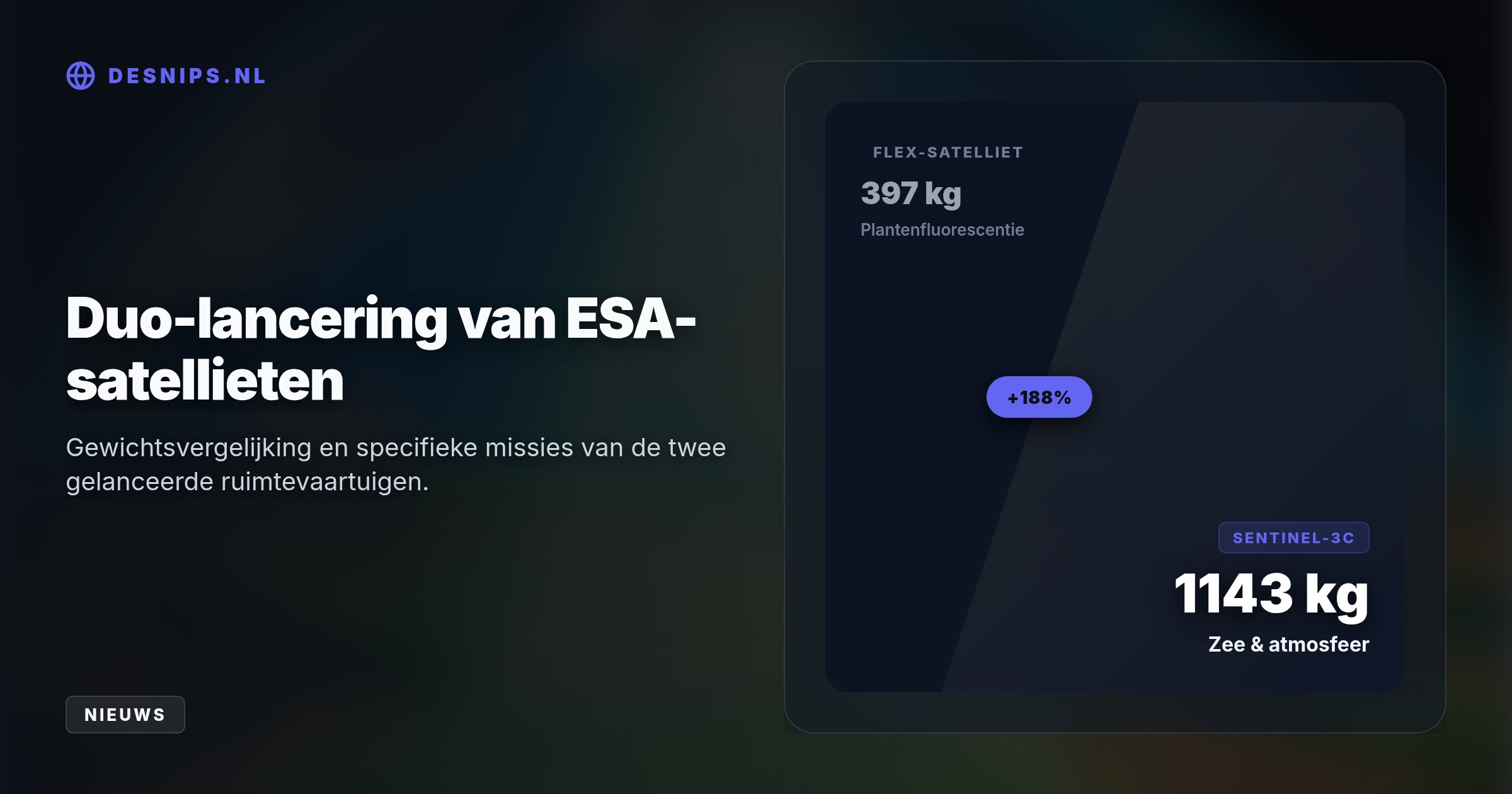 FLEX meet vanaf vannacht de onzichtbare fluorescentie van gewassen om oogstverliezen te voorkomen. Sentinel-3C reist mee voor zee- en weermetingen.