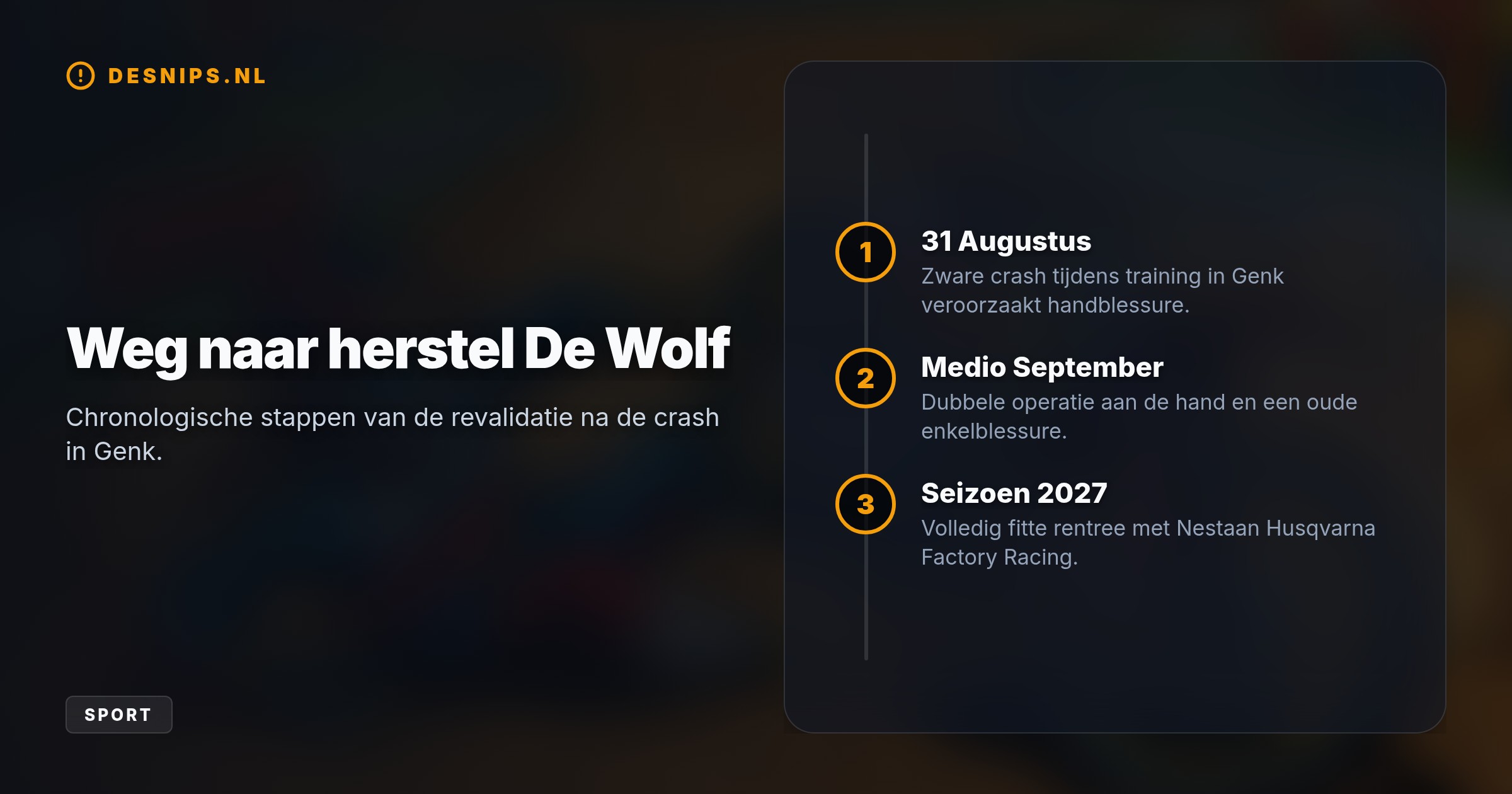 De 21-jarige crosser liep in Genk een handblessure op. Hij mist de Motocross of Nations en de laatste drie GP's; halverwege september volgt een operatie.