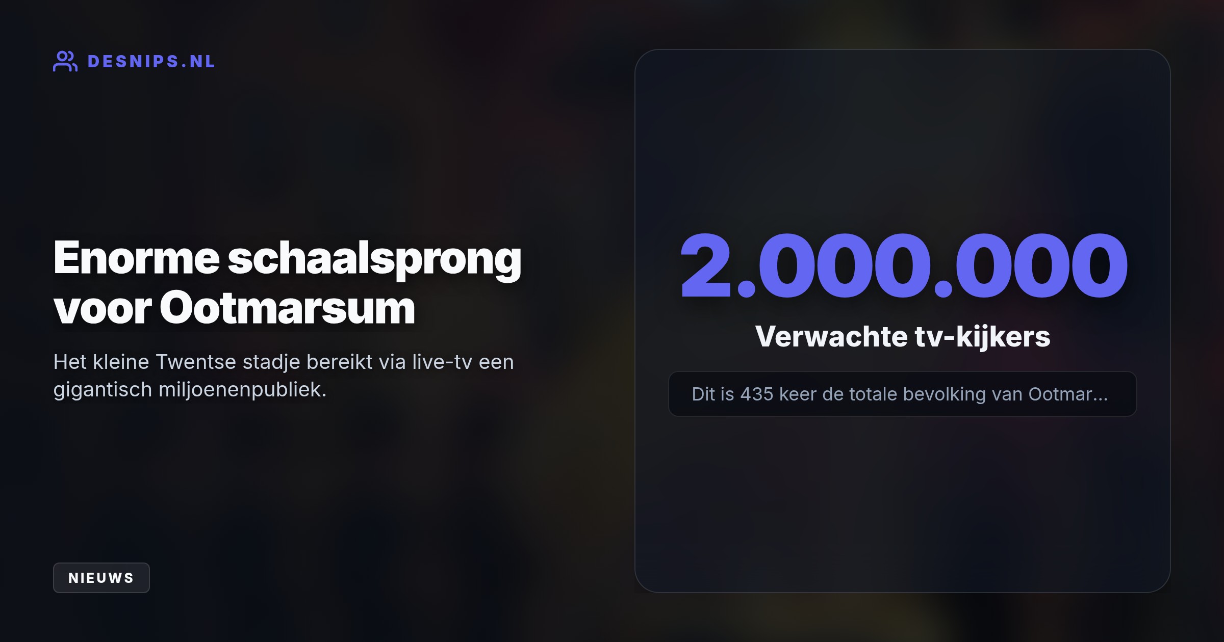 De zeventiende editie van het spektakel wordt uitgezonden vanuit de historische Twentse stad. De organisatie kiest voor de intieme sfeer, hoewel de fysieke ruimte voor bezoekers beperkt is.