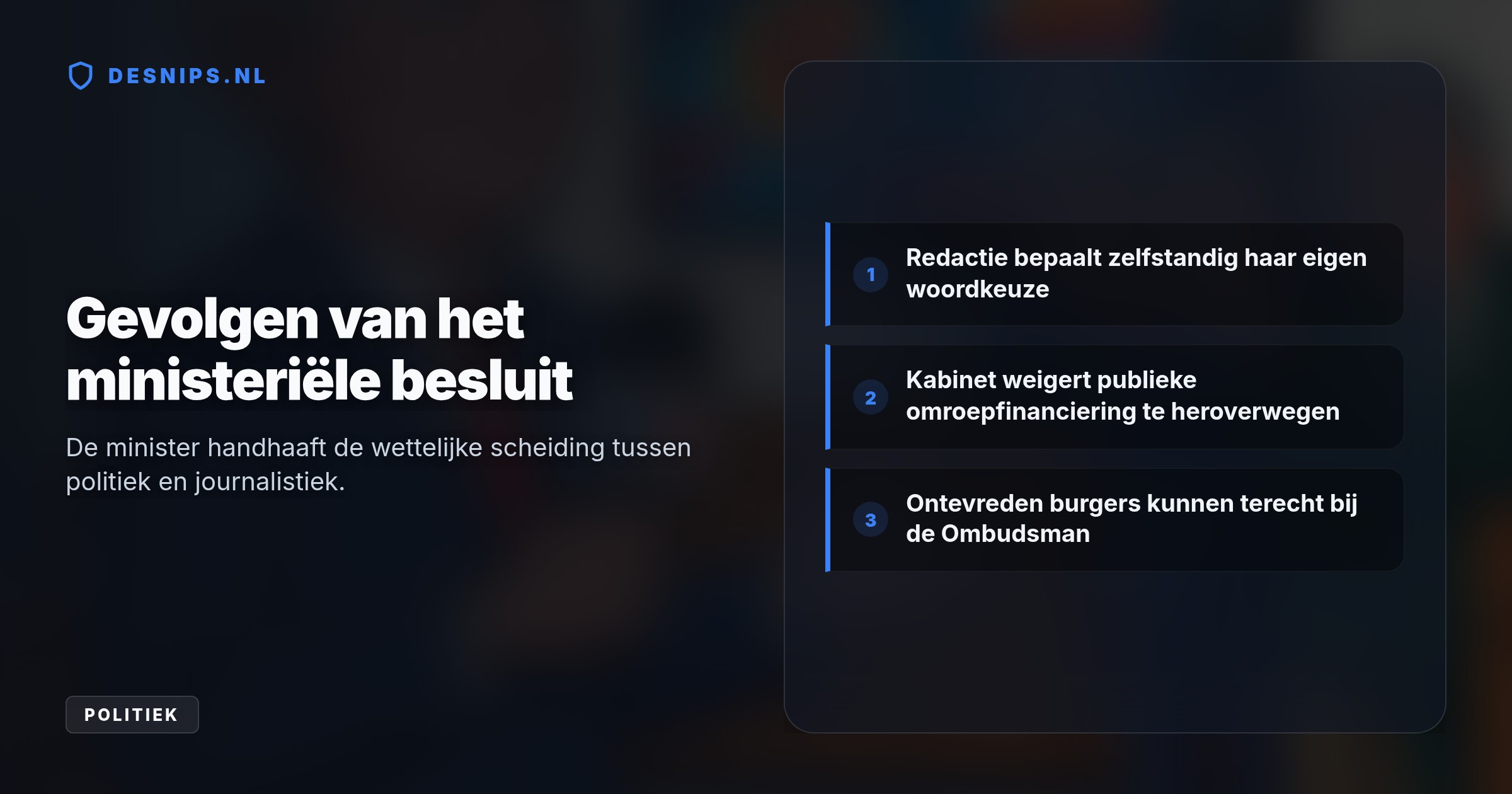 Rianne Letschert wijst de Kamervragen van de Groep Markuszower af. De Mediawet garandeert de redactionele onafhankelijkheid en persvrijheid van de publieke omroep.