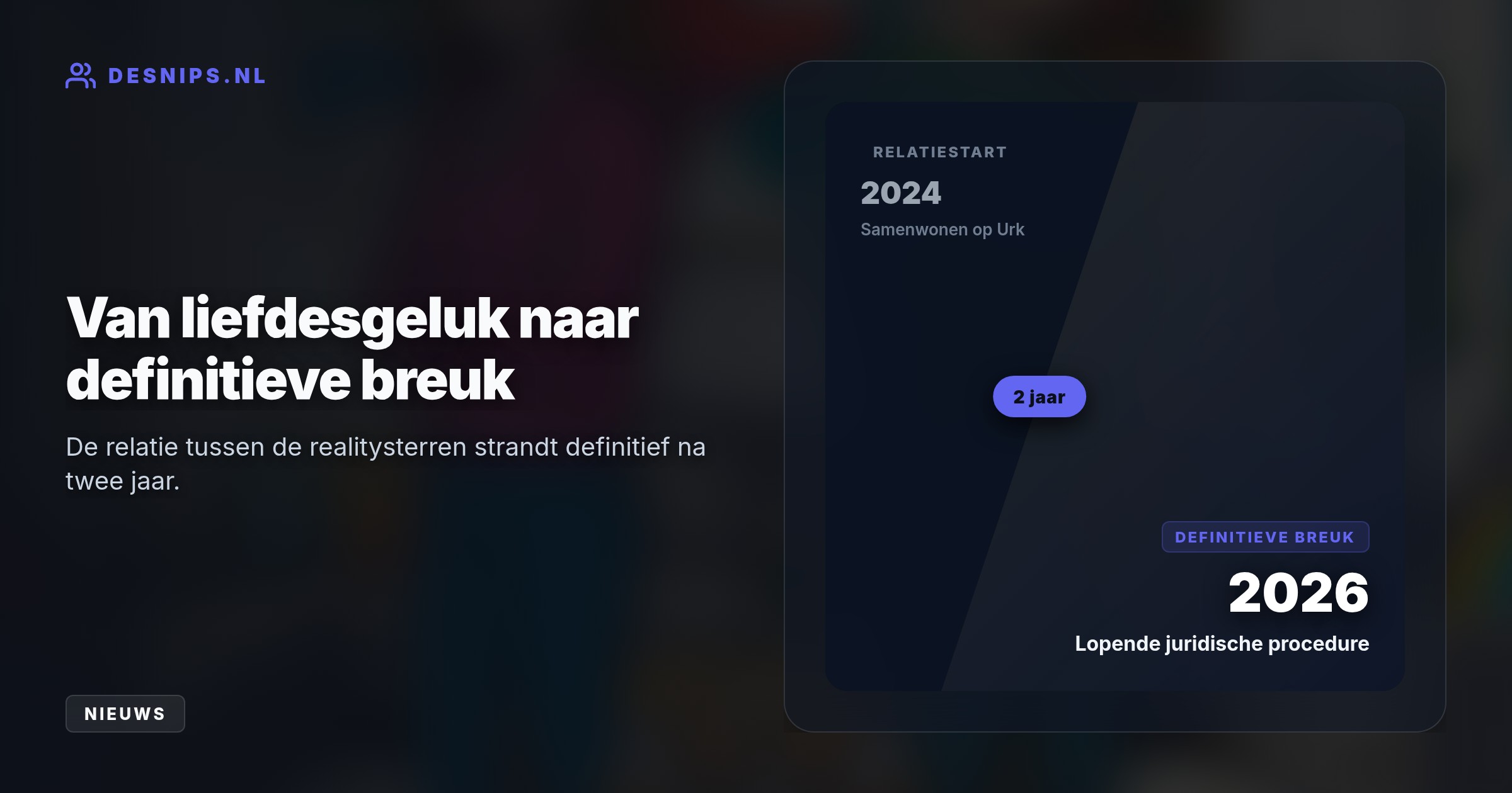 Na een knipperlichtrelatie sinds 2024 strandt de relatie definitief. Door een lopende juridische procedure mag de realityster nog geen details over de breuk delen.