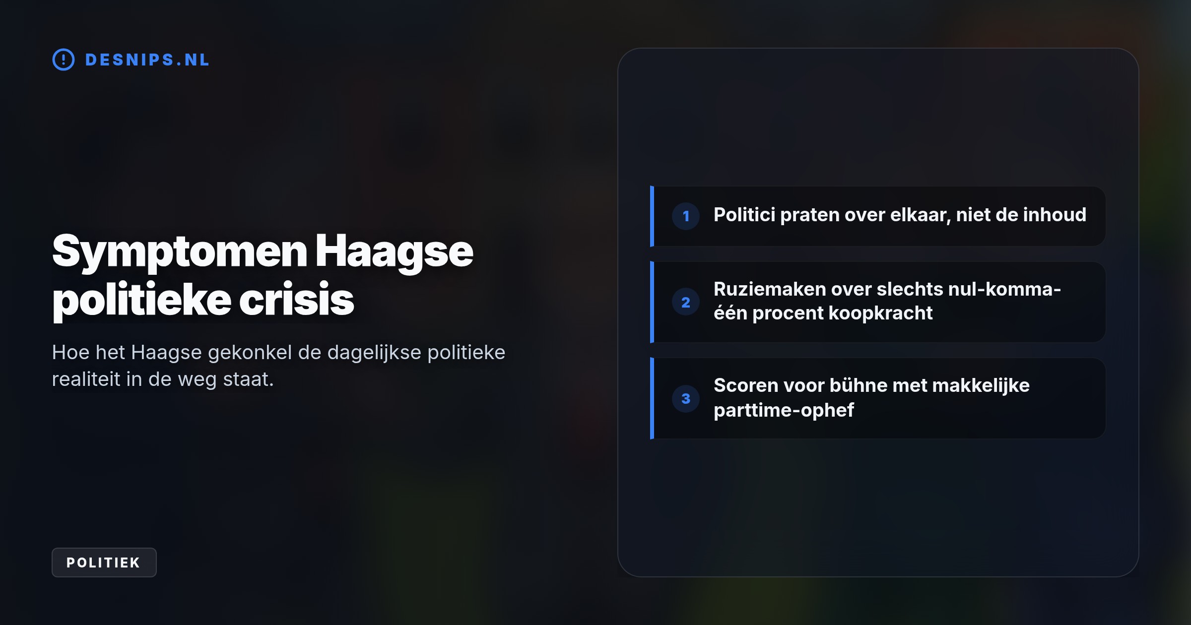 Door profilering boven inhoud te verkiezen, brandt nieuw bestuurstalent de vingers niet aan Den Haag. Hierdoor blijven de echte, grote problemen van het land liggen.
