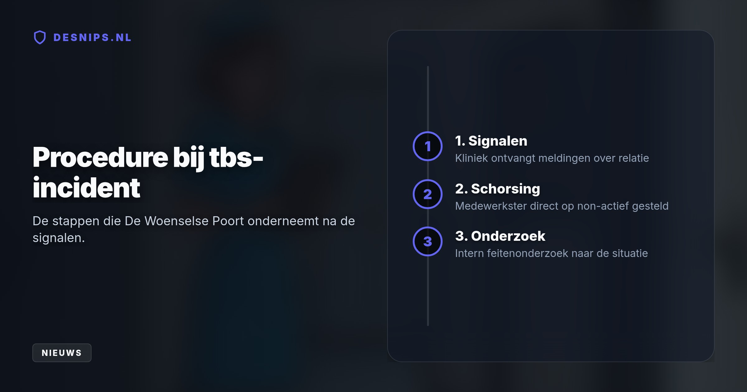 Kliniek De Woenselse Poort schorst een verpleegkundige na signalen over een intieme relatie met een 49-jarige tbs-patiënt die vastzit wegens gewelddadige doodslag.