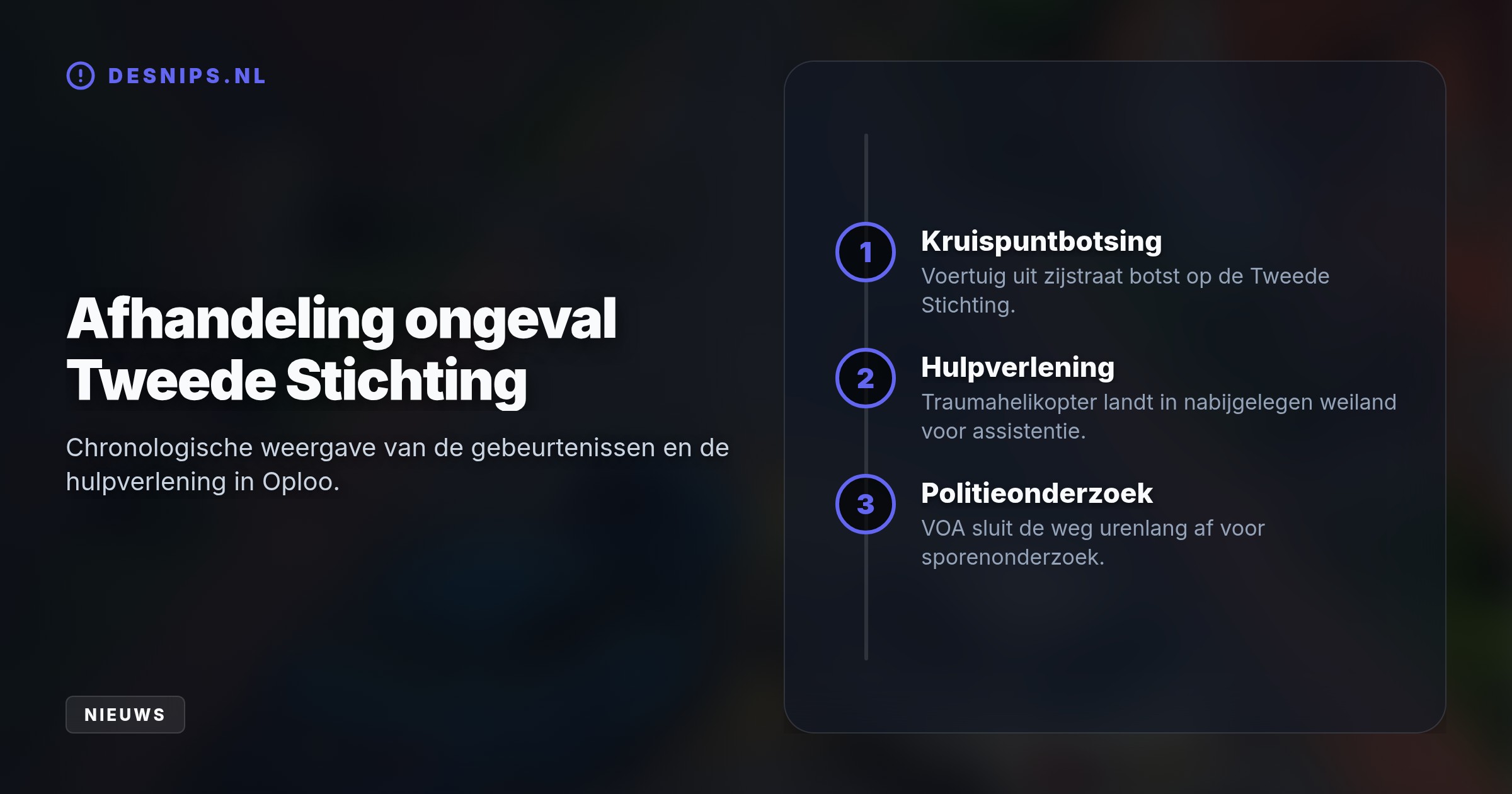 Een auto die uit een zijstraat kwam botste op de Tweede Stichting hard op een andere wagen. Eén persoon overleed ter plekke, een ander raakte zwaargewond.