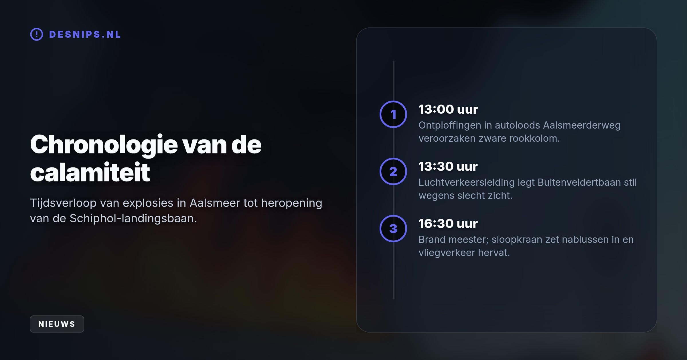 Enorme rookwolken na explosies in een autoloods dwingen de luchtverkeersleiding de landingsbaan uit voorzorg te sluiten. Vijf omwonende huizen werden geëvacueerd.