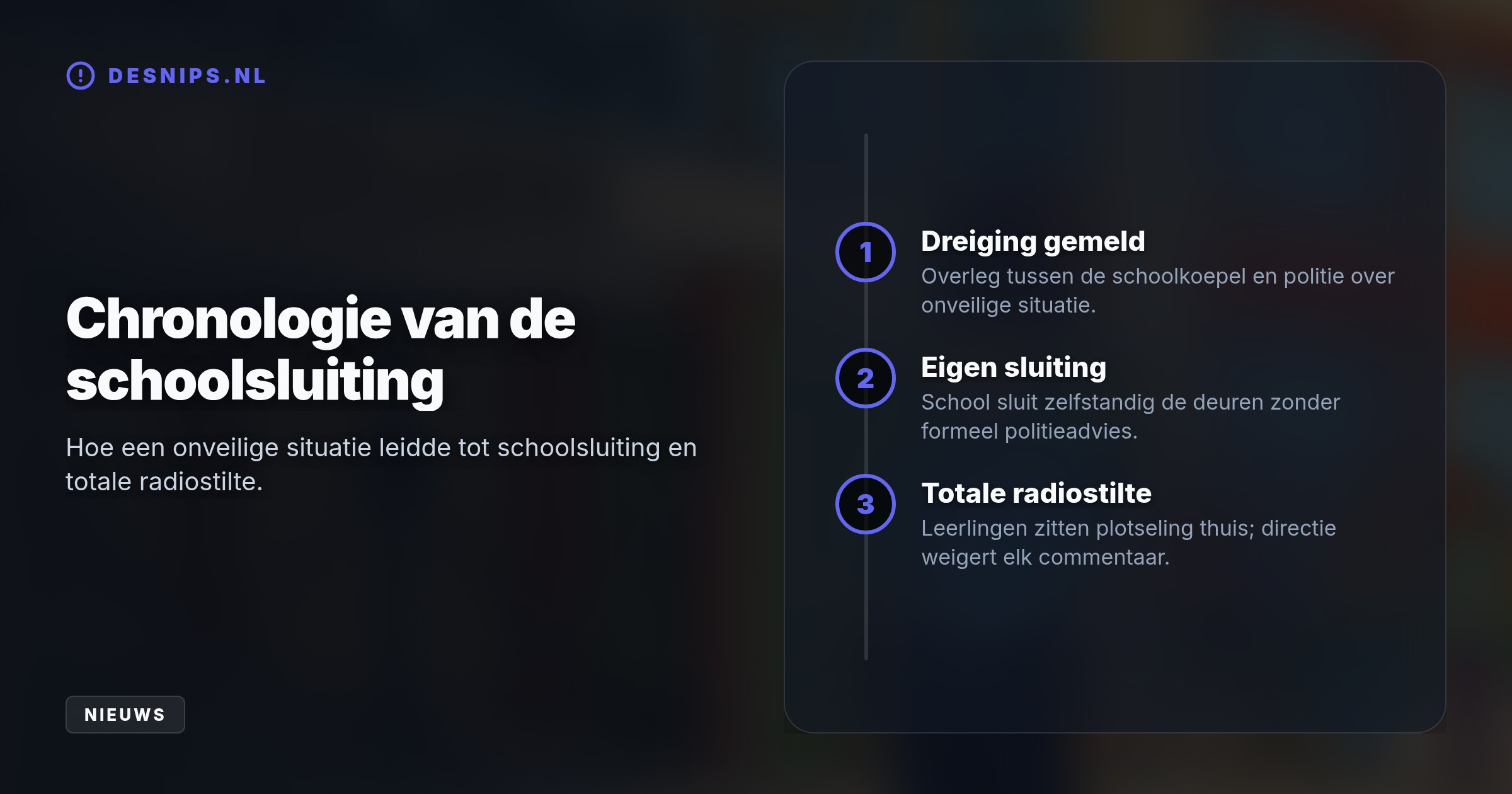 De school voor speciaal onderwijs besloot zelfstandig te sluiten na overleg met de politie, die geen formeel sluitingsadvies gaf. De exacte oorzaak wordt angstvallig geheimgehouden.