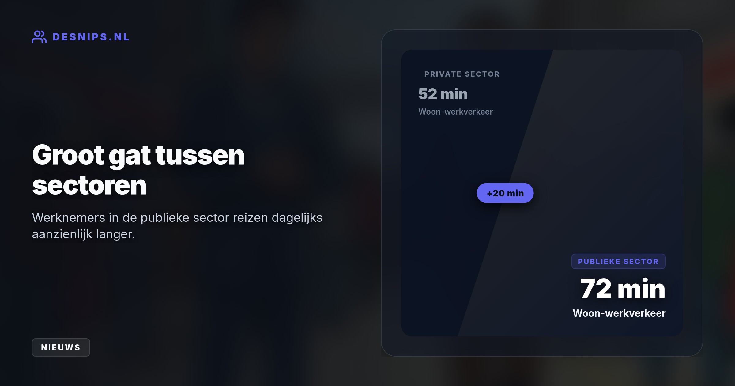 De dagelijkse reistijd is 9 minuten langer dan we acceptabel vinden. Vooral werknemers in de publieke sector en bij grote bedrijven reizen het langst.