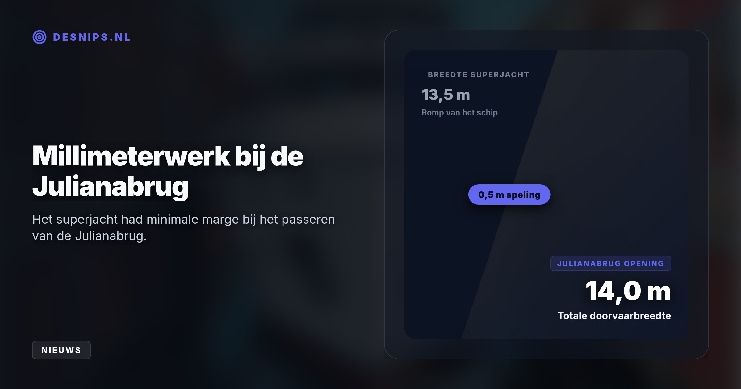 Het tachtig meter lange miljoenenjacht van Feadship wurmde zich op weg naar Rotterdam door de smalle openingen, waarna technici in een droogdok de schroeven monteren voor proefvaarten.